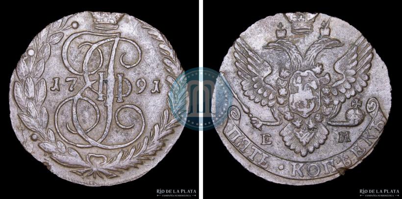 Picture 5 kopecks 1791 year ЕМ 