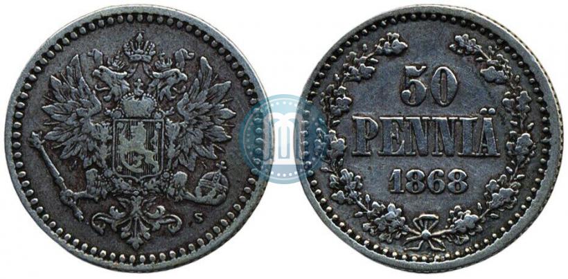 Фото 50 пенни 1868 года S 