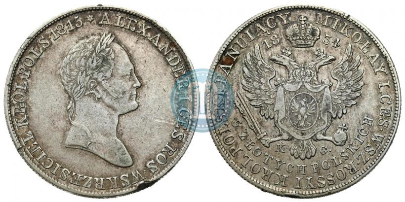 Фото 5 злотых 1834 года KG 