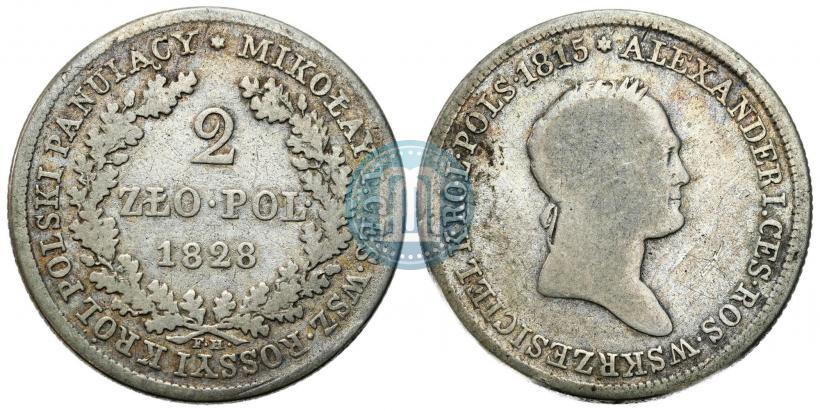 Фото 2 злотых 1828 года FH 