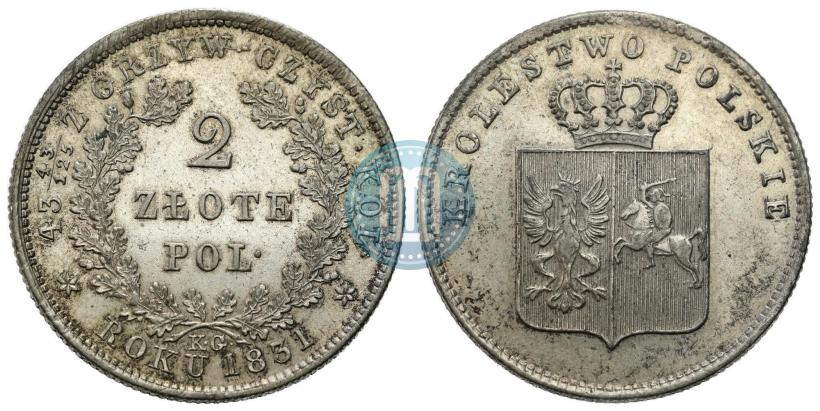 Фото 2 злотых 1831 года KG "Польское восстание"