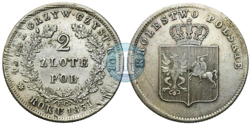 Фото 2 злотых 1831 года KG "Польское восстание"