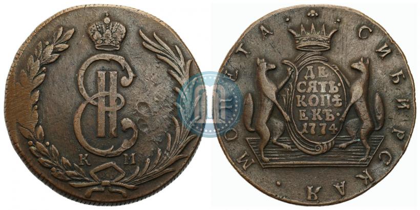 Фото 10 копеек 1774 года КМ 