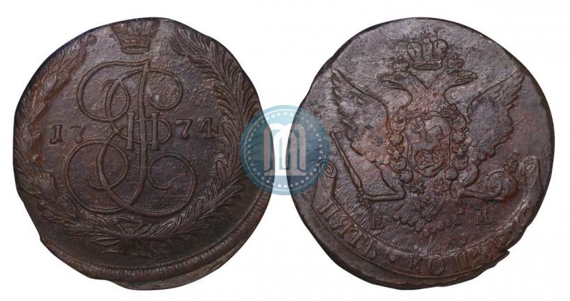 Picture 5 kopecks 1774 year ЕМ 