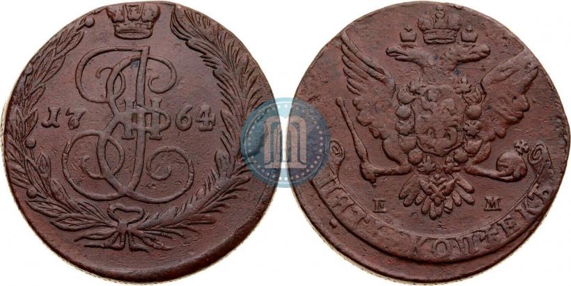 Фото 5 копеек 1764 года ЕМ 