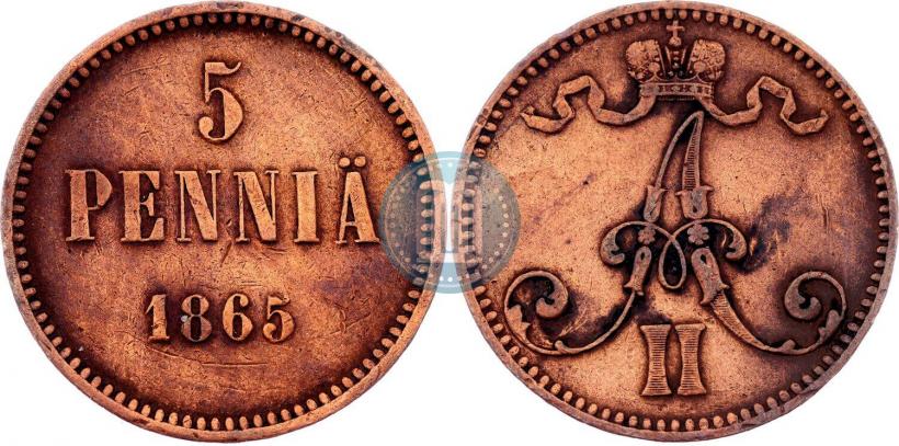 Фото 5 пенни 1865 года  