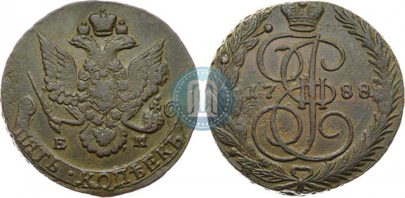 Picture 5 kopecks 1788 year ЕМ 