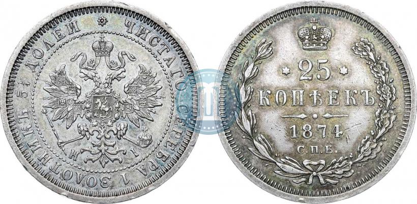 Picture 25 kopecks 1874 year СПБ-НІ 