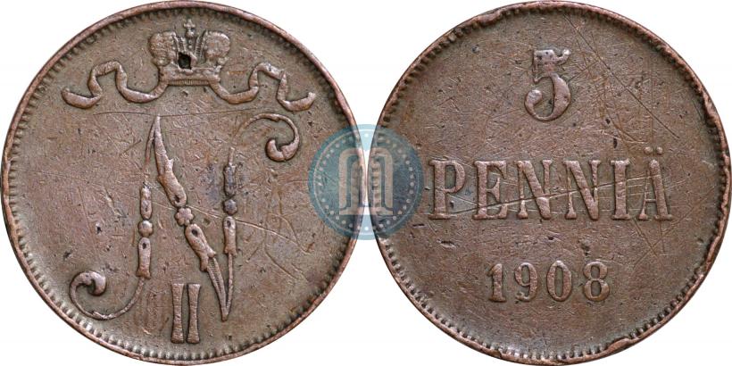 Picture 5 pennia 1908 year  