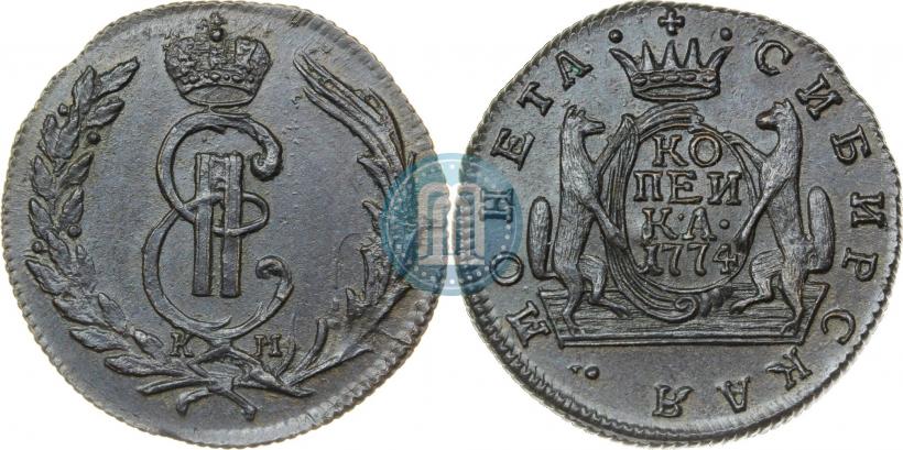 Picture 1 kopeck 1774 year КМ 
