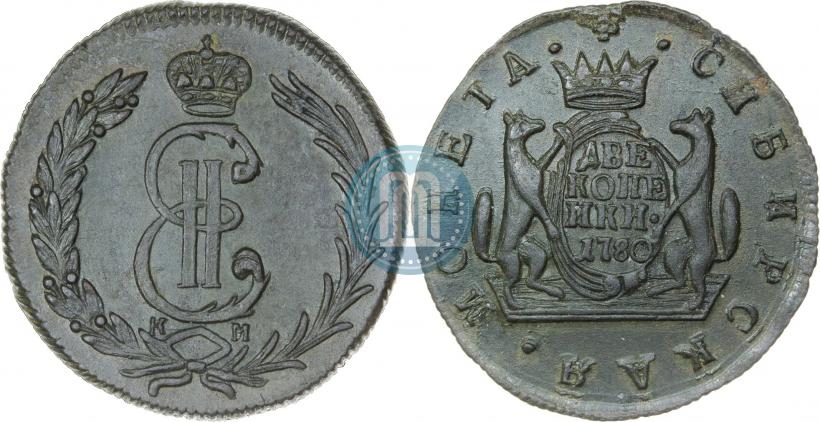 Фото 2 копейки 1780 года КМ 