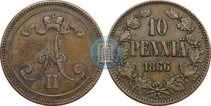 Фото 10 пенни 1866 года  