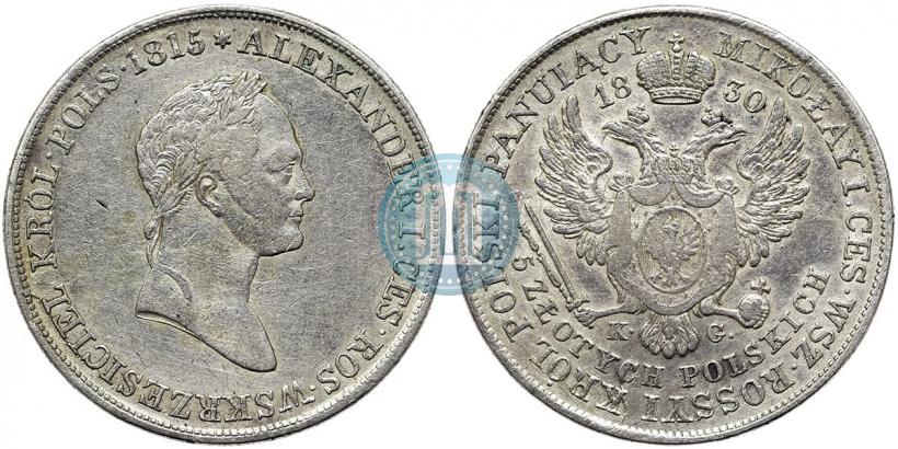 Фото 5 злотых 1830 года KG 