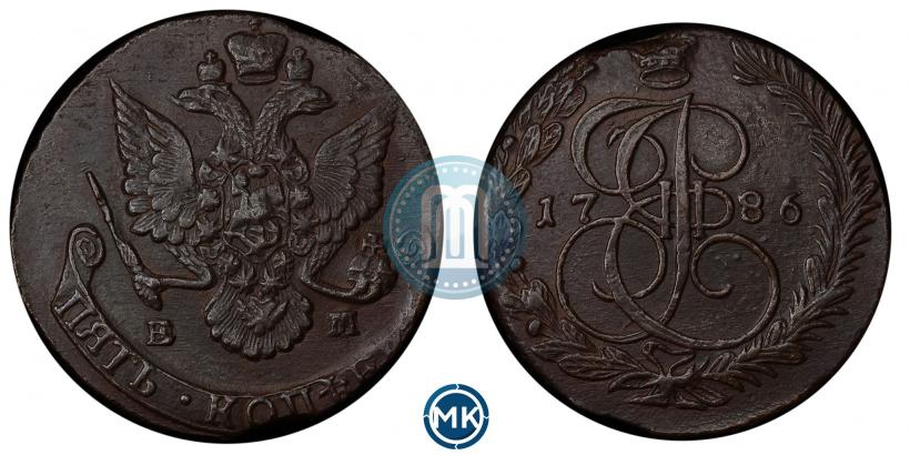 Фото 5 копеек 1786 года ЕМ 