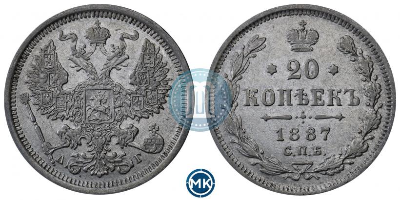 Фото 20 копеек 1887 года СПБ-АГ 