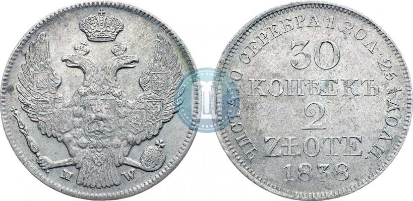 Picture 30 kopecks - 2 złotych 1838 year MW 