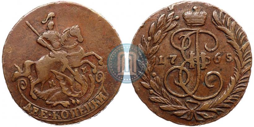 Фото 2 копейки 1765 года ММ 
