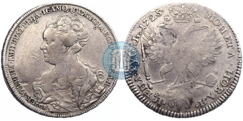 Фото 1 рубль 1725 года СПБ "Петербургский тип, портрет влево"