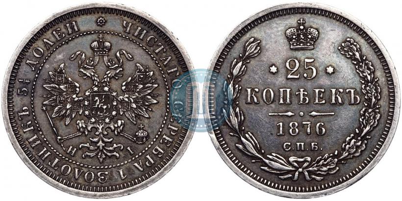 Фото 25 копеек 1876 года СПБ-НІ 