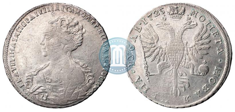 Фото 1 рубль 1725 года СПБ "Петербургский тип, портрет влево"