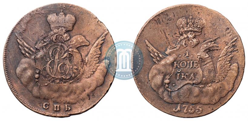 Фото 1 копейка 1755 года СПБ 