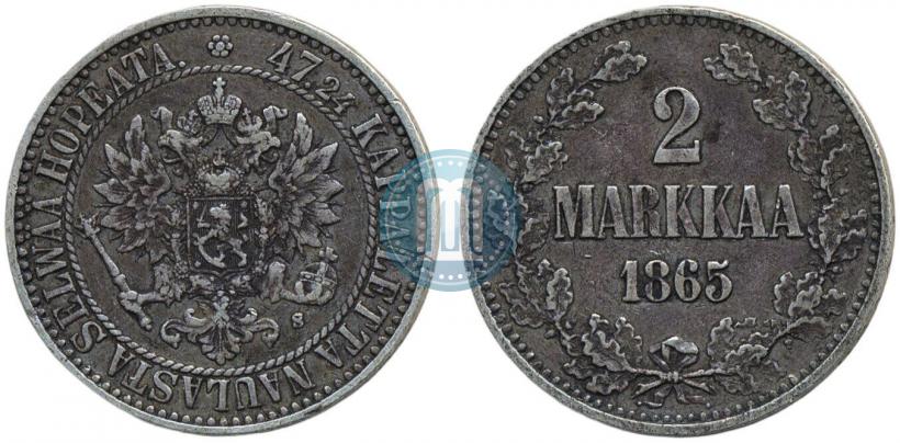Picture 2 markkaa 1865 year S 