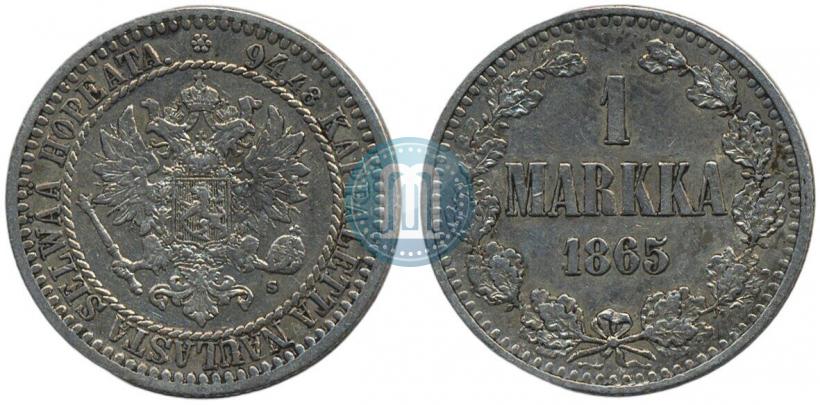 Picture 1 markka 1865 year S 