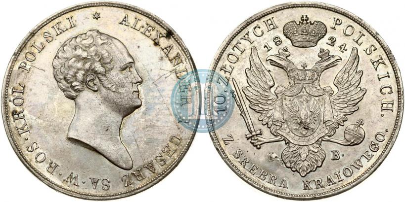 Фото 10 злотых 1824 года IB 