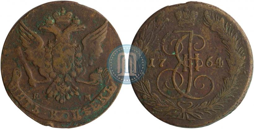 Фото 5 копеек 1764 года ЕМ 