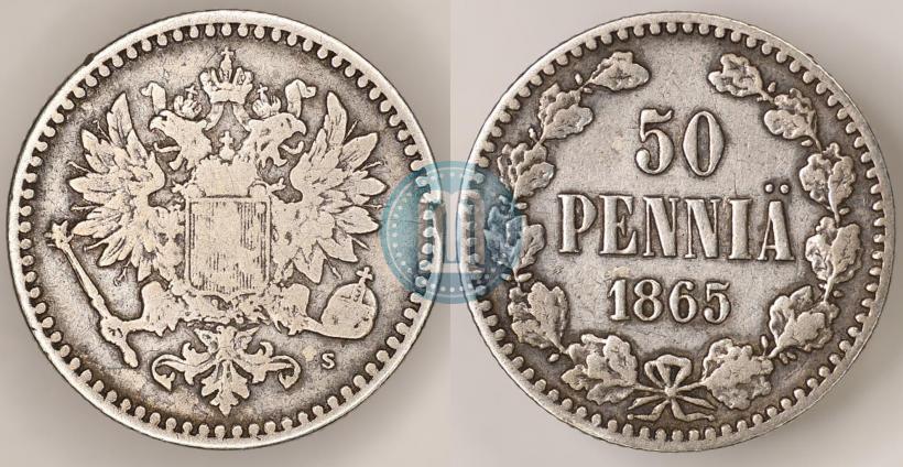 Фото 50 пенни 1865 года S 