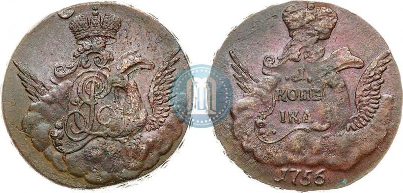 Picture 1 kopeck 1756 year  