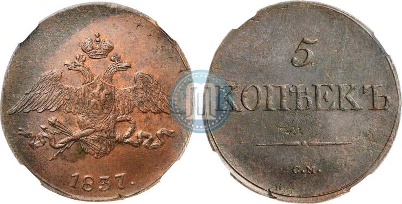 Picture 5 kopecks 1837 year СМ 