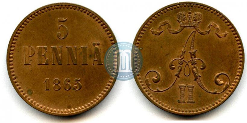 Picture 5 pennia 1865 year  