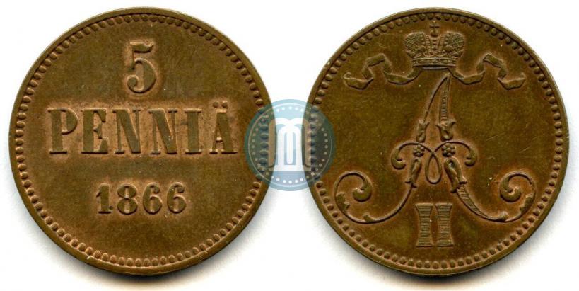 Picture 5 pennia 1866 year  