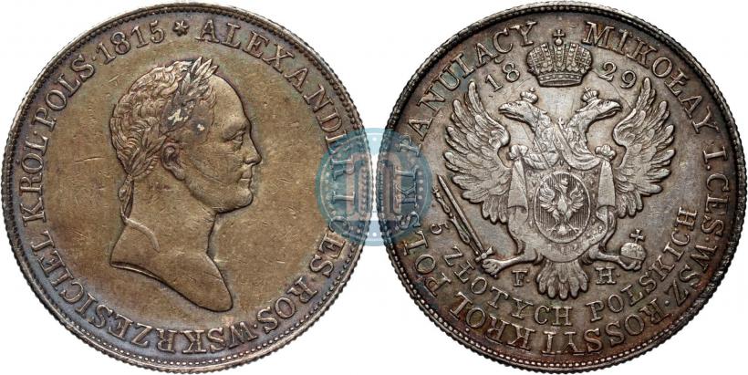 Фото 5 злотых 1829 года FH 
