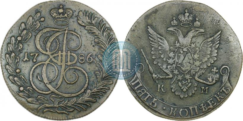 Фото 5 копеек 1786 года КМ 