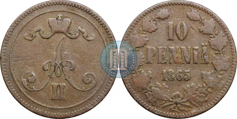 Фото 10 пенни 1865 года  