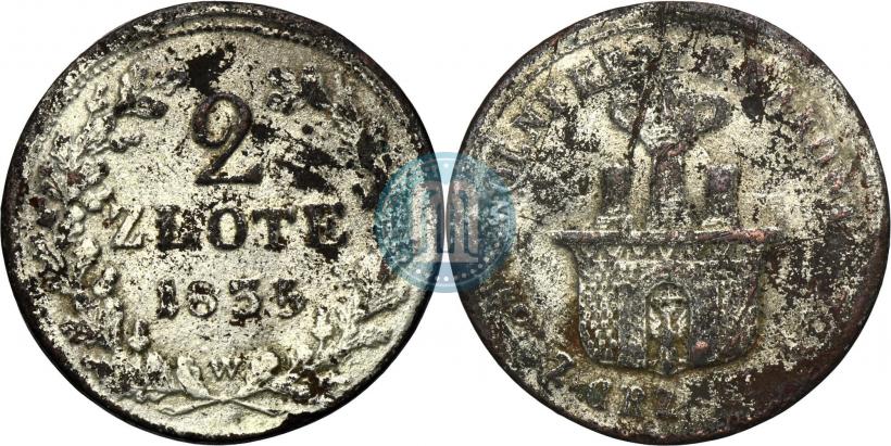 Picture 2 złote 1835 year W "Free city of Kraków. Pattern"