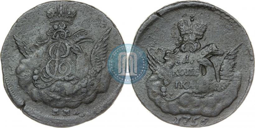 Фото 1 копейка 1755 года ММД 