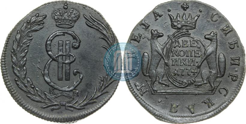 Фото 2 копейки 1774 года КМ 