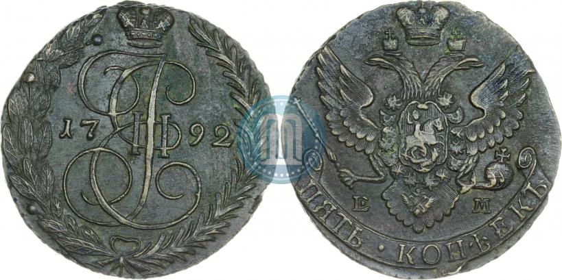 Picture 5 kopecks 1792 year ЕМ 