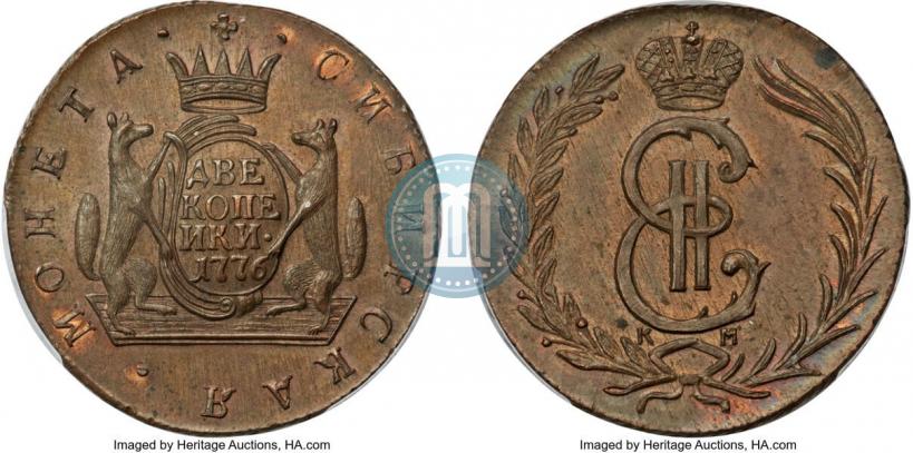 Фото 2 копейки 1776 года КМ 