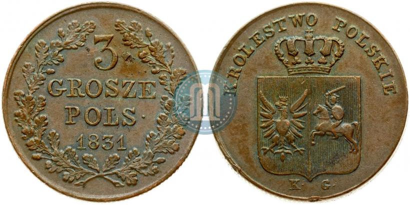 Фото 3 гроша 1831 года KG "Польское восстание"