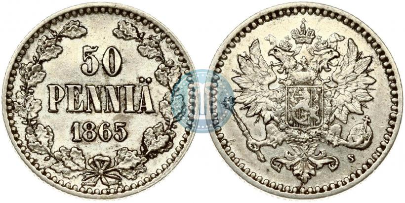 Фото 50 пенни 1865 года S 