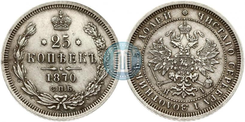 Фото 25 копеек 1870 года СПБ-НІ 