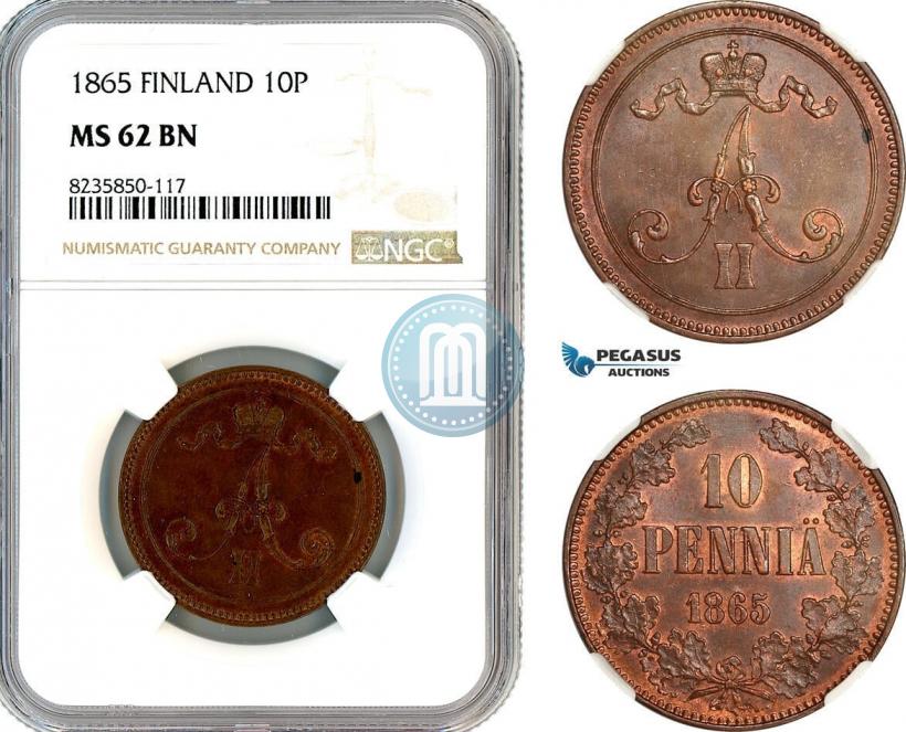 Фото 10 пенни 1865 года  