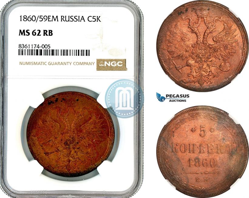 Фото 5 копеек 1860 года ЕМ 