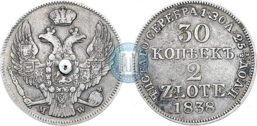 Picture 30 kopecks - 2 złotych 1838 year MW 