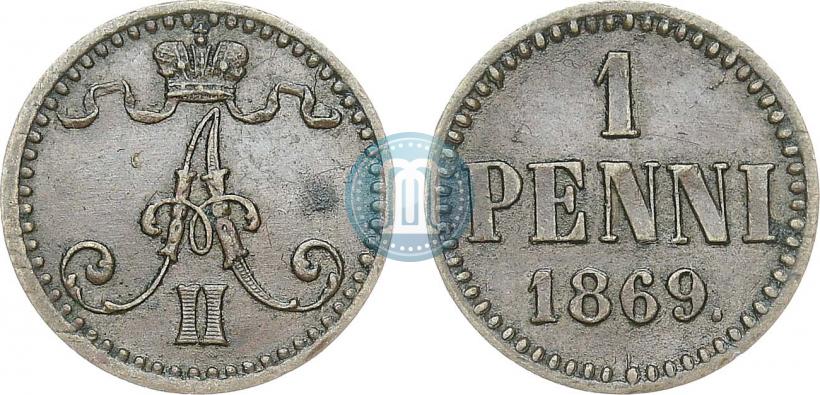 Фото 1 пенни 1869 года  