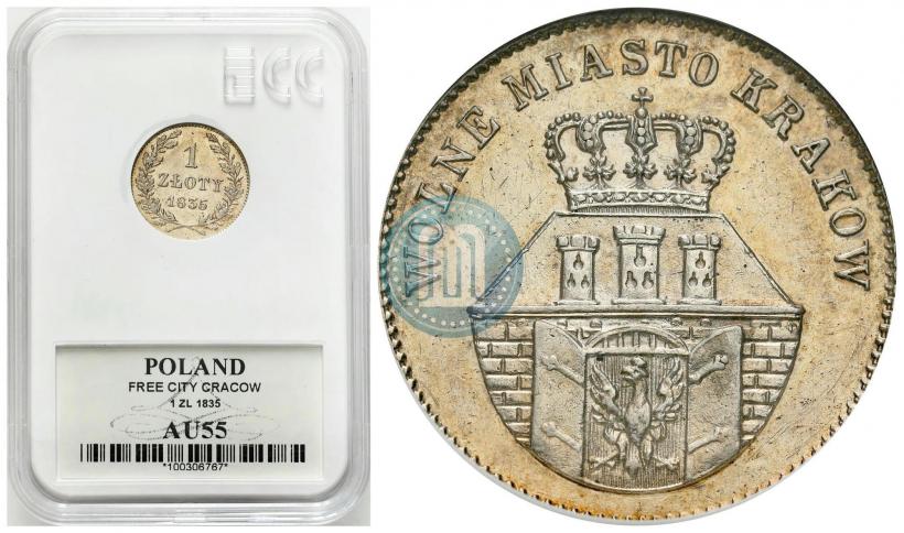 Picture 1 złoty 1835 year  "Free city of Kraków"